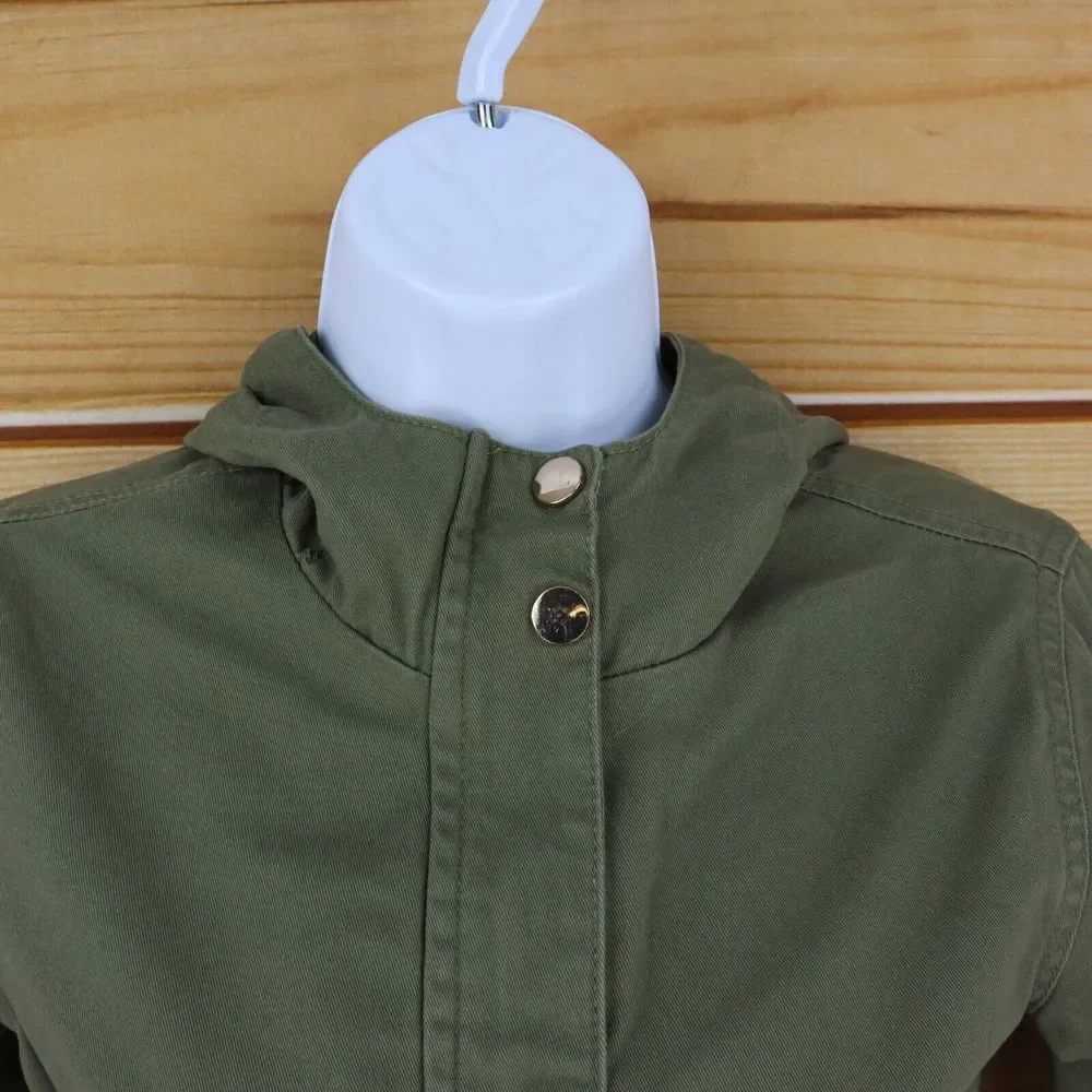 C&C California Jacket Girls Sz 12 Dark Green 100% Cotton Pockets Full Zip Hooded